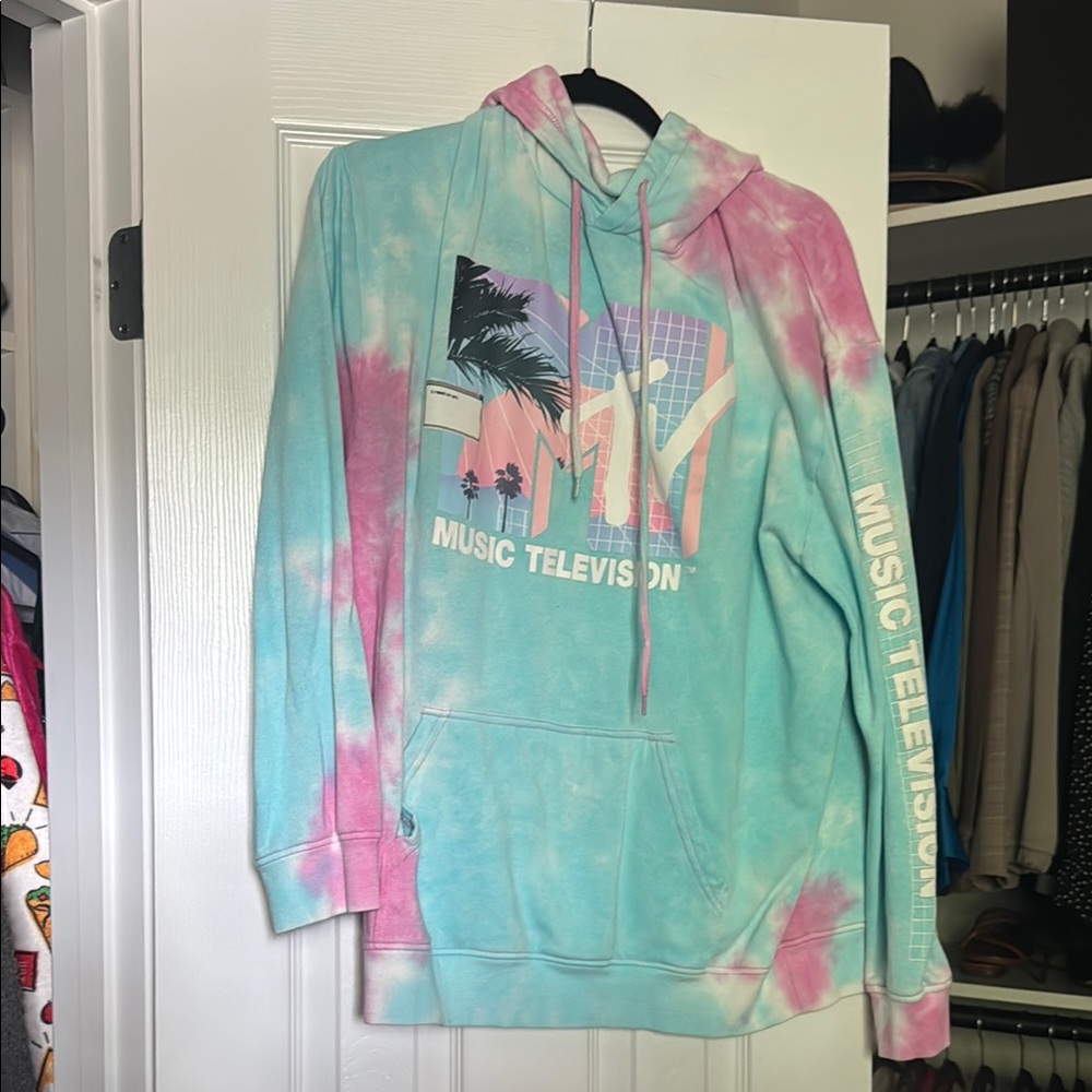 MTV Tie-Dye Hoodie - Pink and Blue